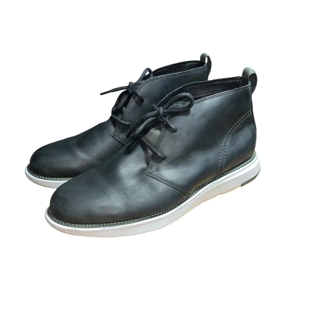 Cole Haan Grand Chukka Men Black Leather Lace Up Lightweight Boots Size 10.5